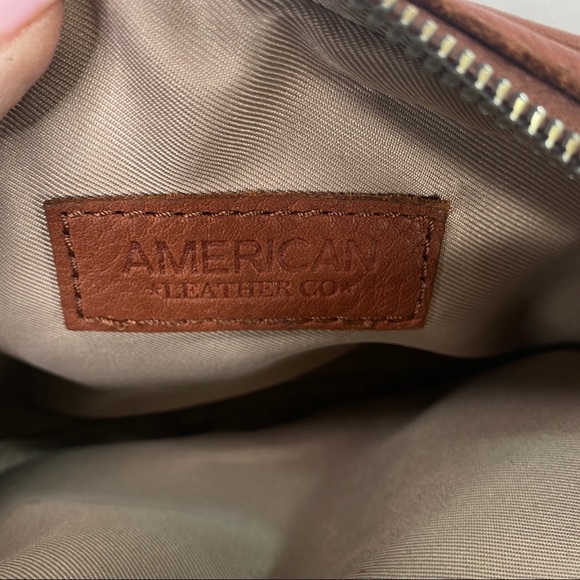 SOLD American Leather Brown Crossbody Purse Bag Adjustable Strap Cognac Tote - Picture 6 of 10